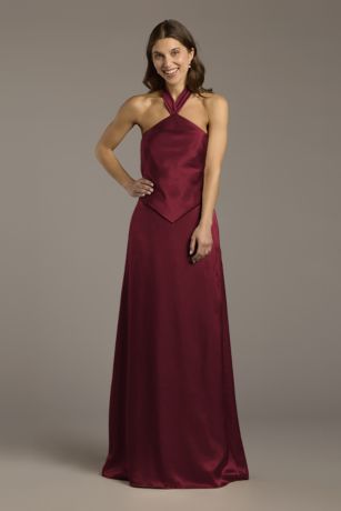 Picture of Charmeuse Halter Faux Two-Piece A-Line Dress