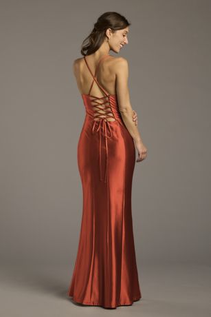 Picture of Sculpting Satin Lace-Up Back Sheath Dress
