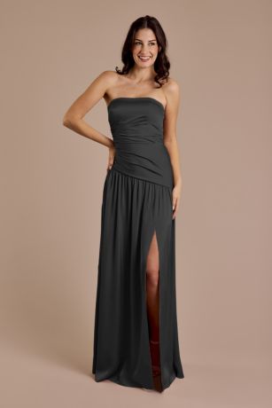 Picture of Matte Satin Strapless Drop Waist Dress