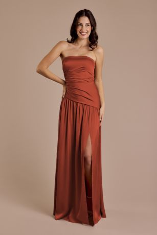 Picture of Matte Satin Strapless Drop Waist Dress
