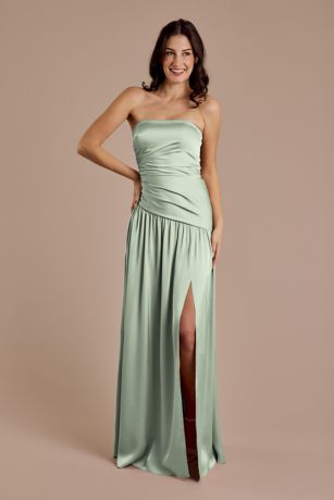 Picture of Matte Satin Strapless Drop Waist Dress