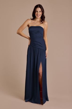 Picture of Matte Satin Strapless Drop Waist Dress
