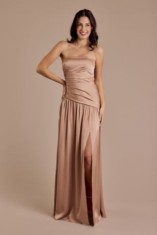 Picture of Matte Satin Strapless Drop Waist Dress