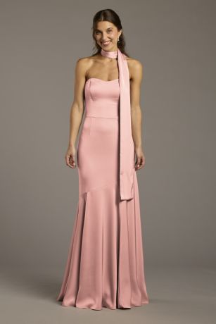Picture of Matte Satin Strapless Sweetheart Dress with Scarf