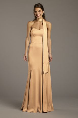 Picture of Matte Satin Strapless Sweetheart Dress with Scarf