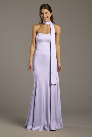 Picture of Matte Satin Strapless Sweetheart Dress with Scarf