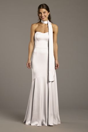 Picture of Matte Satin Strapless Sweetheart Dress with Scarf