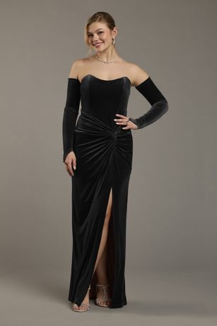 Picture of Strapless Velvet Sheath Dress with Matching Gloves