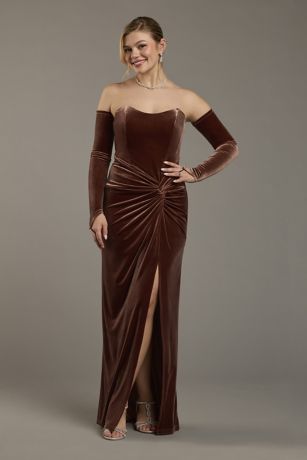 Picture of Strapless Velvet Sheath Dress with Matching Gloves