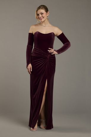 Picture of Strapless Velvet Sheath Dress with Matching Gloves