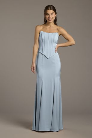 Picture of Matte Satin Corset Bodice Faux Two-Piece Dress