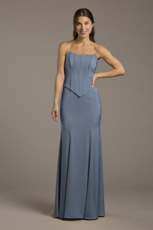 Picture of Matte Satin Corset Bodice Faux Two-Piece Dress