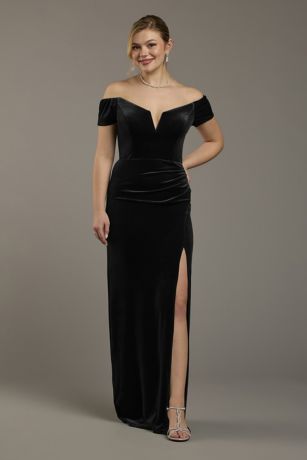 Picture of Velvet Off-the-Shoulder Notch Neck Sheath Dress