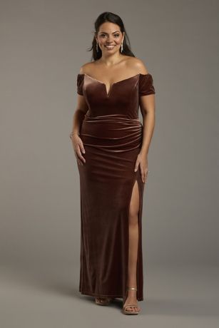 Picture of Velvet Off-the-Shoulder Notch Neck Sheath Dress
