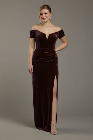 Picture of Velvet Off-the-Shoulder Notch Neck Sheath Dress