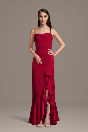 Picture of Charmeuse Cowl Neck Ruffle Skirt Sheath Dress