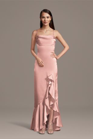 Picture of Charmeuse Cowl Neck Ruffle Skirt Sheath Dress