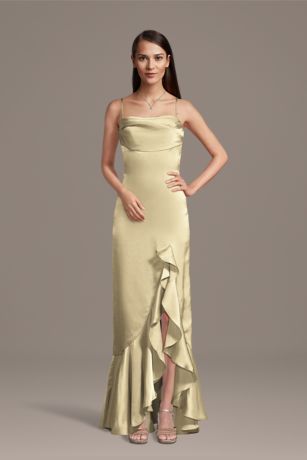 Picture of Charmeuse Cowl Neck Ruffle Skirt Sheath Dress