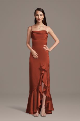 Picture of Charmeuse Cowl Neck Ruffle Skirt Sheath Dress