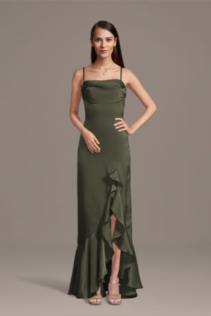 Picture of Charmeuse Cowl Neck Ruffle Skirt Sheath Dress