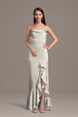 Picture of Charmeuse Cowl Neck Ruffle Skirt Sheath Dress