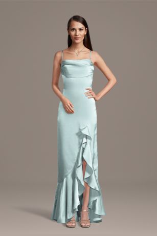 Picture of Charmeuse Cowl Neck Ruffle Skirt Sheath Dress