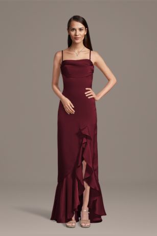 Picture of Charmeuse Cowl Neck Ruffle Skirt Sheath Dress