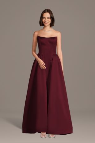 Galina Signature Strapless Satin Basque Waist Ball Gown in Wine Size: 2X David's Bridal