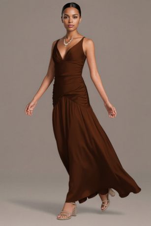 Picture of Matte Satin Drop Waist V-Neck Tank Dress