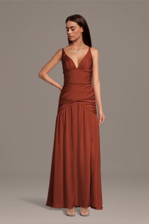 Picture of Matte Satin Drop Waist V-Neck Tank Dress