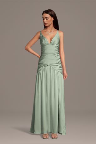 Picture of Matte Satin Drop Waist V-Neck Tank Dress