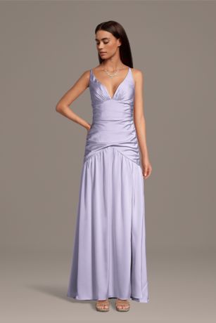Picture of Matte Satin Drop Waist V-Neck Tank Dress