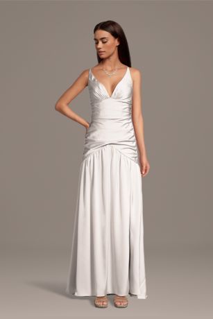 Picture of Matte Satin Drop Waist V-Neck Tank Dress