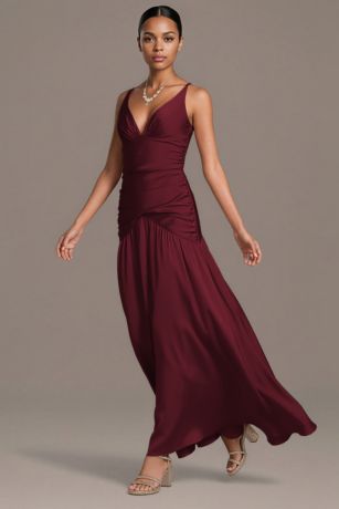 Picture of Matte Satin Drop Waist V-Neck Tank Dress