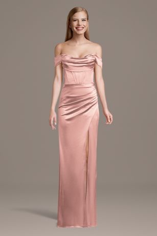 Picture of Sculpting Satin Off-the-Shoulder Corset Dress