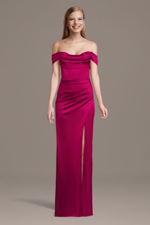 Picture of Sculpting Satin Off-the-Shoulder Corset Dress