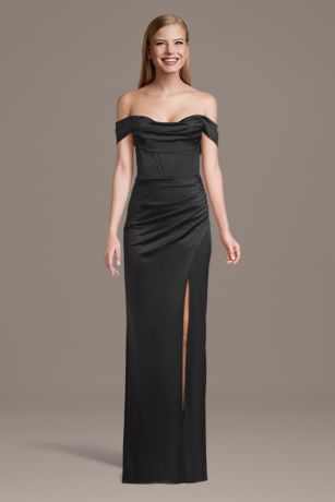 Picture of Sculpting Satin Off-the-Shoulder Corset Dress