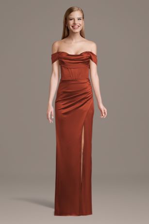 Picture of Sculpting Satin Off-the-Shoulder Corset Dress