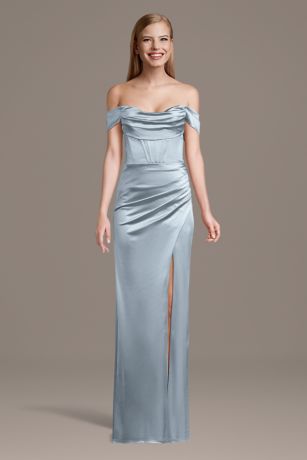 Picture of Sculpting Satin Off-the-Shoulder Corset Dress