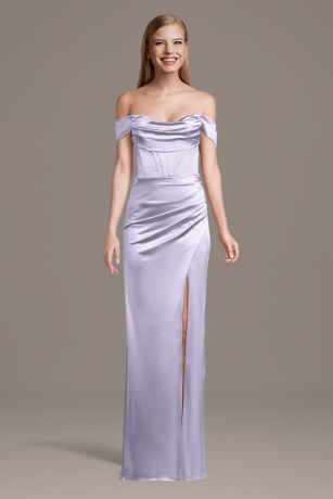 Picture of Sculpting Satin Off-the-Shoulder Corset Dress