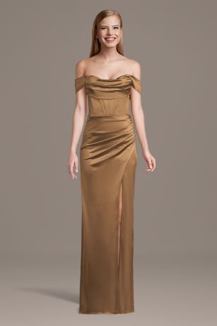 Picture of Sculpting Satin Off-the-Shoulder Corset Dress