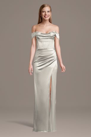 Picture of Sculpting Satin Off-the-Shoulder Corset Dress