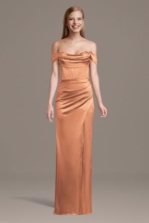 Picture of Sculpting Satin Off-the-Shoulder Corset Dress