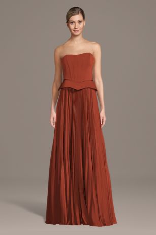 Picture of Matte Satin Pleated A-Line Basque Waist Dress