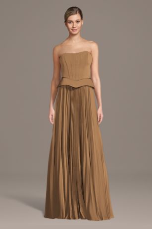 Picture of Matte Satin Pleated A-Line Basque Waist Dress