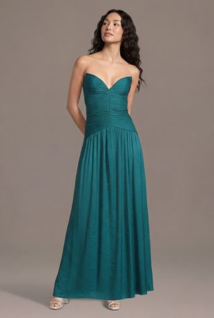 Picture of Metallic Strapless Ruched Bodice Drop Waist Dress
