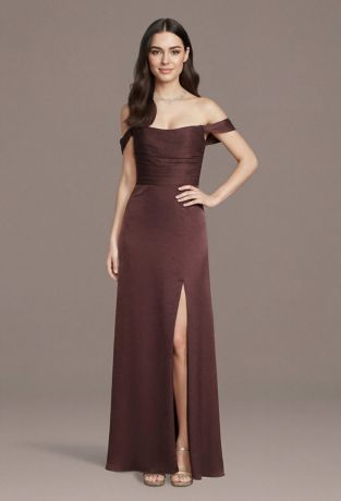 Picture of Metallic Off-the-Shoulder Ruched A-Line Dress