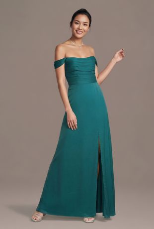 Picture of Metallic Off-the-Shoulder Ruched A-Line Dress
