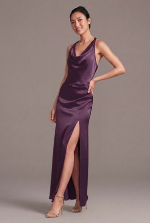 Picture of Luxe Satin Cowl Neck Halter Sheath Dress