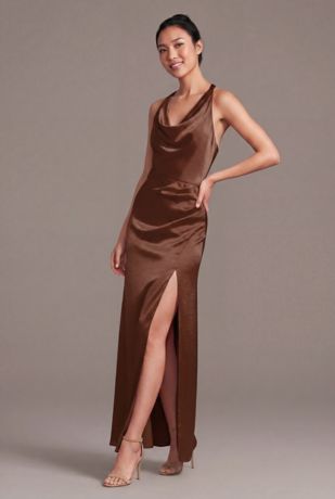Picture of Luxe Satin Cowl Neck Halter Sheath Dress
